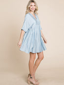 WOMEN'S SHORT SLEEVE V-NECK SURPLICE LOOSE FIT TIERED TUNIC MINI DRESS