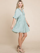 WOMEN'S SHORT SLEEVE V-NECK SURPLICE LOOSE FIT TIERED TUNIC MINI DRESS