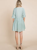 WOMEN'S SHORT SLEEVE V-NECK SURPLICE LOOSE FIT TIERED TUNIC MINI DRESS