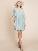 WOMEN'S SHORT SLEEVE V-NECK SURPLICE LOOSE FIT TIERED TUNIC MINI DRESS