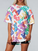 WOMEN'S SHORT SLEEVE GRAPHIC NEON PRINT TOP