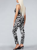 WOMEN'S SLEEVELESS 2PC. TOP & PANTS GRAPHIC DENIM SET