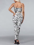 WOMEN'S SLEEVELESS 2PC. TOP & PANTS GRAPHIC DENIM SET
