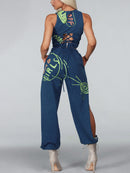 WOMEN'S SLEEVELESS 3PC. TOP & PANTS GRAPHIC SET