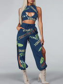 WOMEN'S SLEEVELESS 3PC. TOP & PANTS GRAPHIC SET