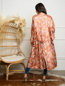 WOMEN'S SELF TIE POCKETS FLORAL LONG KIMONO