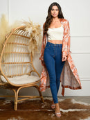 WOMEN'S SELF TIE POCKETS FLORAL LONG KIMONO