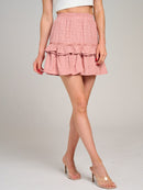 WOMEN'S ELASTIC WAIST TIERED RUFFLE STARS PRINT MINI SKIRT