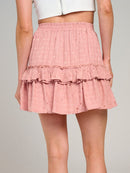 WOMEN'S ELASTIC WAIST TIERED RUFFLE STARS PRINT MINI SKIRT