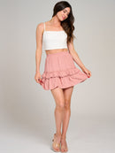 WOMEN'S ELASTIC WAIST TIERED RUFFLE STARS PRINT MINI SKIRT