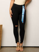 WOMEN'S BUTTON CLOSURE STRETCH DISTRESS DENIM SKINNY JEANS