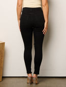 WOMEN'S BUTTON CLOSURE STRETCH DISTRESS DENIM SKINNY JEANS