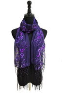 Sequin Chiffon Embellished Fringe Sheer Shawl Wrap Scarf SC309B (12pc)