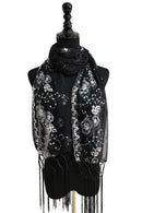 Sequin Chiffon Embellished Fringe Sheer Shawl Wrap Scarf SC309B (12pc)