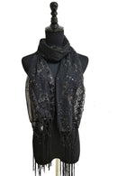 Sequin Chiffon Embellished Fringe Sheer Shawl Wrap Scarf SC309B (12pc)