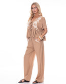 WOMEN'S SHORT SLEEVE TOP & ELASTIC WAIST PANTS EMBROIDERY DETAILED 2PC. SET