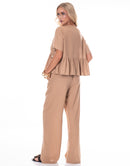 WOMEN'S SHORT SLEEVE TOP & ELASTIC WAIST PANTS EMBROIDERY DETAILED 2PC. SET