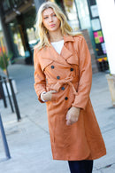 Rust Suede Double Breasted Belted Lined Trench Coat (Open Pack)