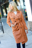 Rust Suede Double Breasted Belted Lined Trench Coat (Open Pack)