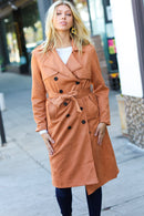 Rust Suede Double Breasted Belted Lined Trench Coat (Open Pack)