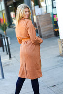 Rust Suede Double Breasted Belted Lined Trench Coat (Open Pack)