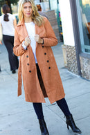 Rust Suede Double Breasted Belted Lined Trench Coat (Open Pack)