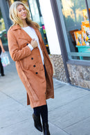 Rust Suede Double Breasted Belted Lined Trench Coat (Open Pack)