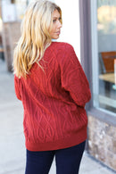 Fall Vibes Rust Cable Knit Lace Up V Neck Sweater (Open Pack)