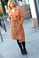 Rust Suede Double Breasted Belted Lined Trench Coat (Open Pack)