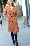 Rust Suede Double Breasted Belted Lined Trench Coat (Open Pack)