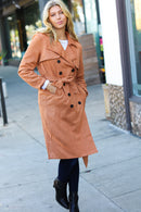 Rust Suede Double Breasted Belted Lined Trench Coat (Open Pack)