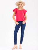 WOMEN'S RUFFLE SLEEVE SOLID LOOSE FIT BLOUSE