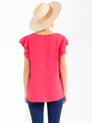 WOMEN'S RUFFLE SLEEVE SOLID LOOSE FIT BLOUSE