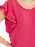 WOMEN'S RUFFLE SLEEVE SOLID LOOSE FIT BLOUSE