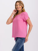 WOMEN'S SHORT DETAILED SLEEVE HIGH-LOW SOLID BLOUSE
