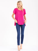 WOMEN'S SHORT SLEEVE HIGH-LOW DETAILED BLOUSE