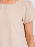 WOMEN'S SHORT DETAILED SLEEVE HIGH-LOW SOLID BLOUSE