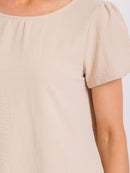 WOMEN'S SHORT DETAILED SLEEVE HIGH-LOW SOLID BLOUSE