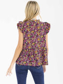 WOMEN'S SHORT SLEEVE LOOSE FIT FLORAL BLOUSE