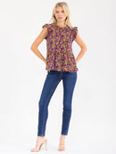 WOMEN'S SHORT SLEEVE LOOSE FIT FLORAL BLOUSE