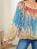 WOMEN'S LONG BALLON SLEEVE TUNIC COLORBLOCK SEQUINS BLOUSE TOP
