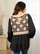 WOMEN'S LONG SLEEVE CROCHET TUNIC BLOUSE TOP