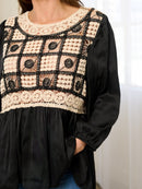 WOMEN'S LONG SLEEVE CROCHET TUNIC BLOUSE TOP