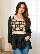 WOMEN'S LONG SLEEVE CROCHET TUNIC BLOUSE TOP