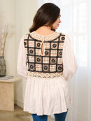 WOMEN'S LONG SLEEVE CROCHET TUNIC BLOUSE TOP
