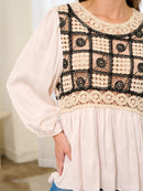 WOMEN'S LONG SLEEVE CROCHET TUNIC BLOUSE TOP