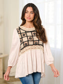 WOMEN'S LONG SLEEVE CROCHET TUNIC BLOUSE TOP