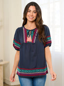 WOMEN'S SHORT SLEEVE EMBROIDERY TUNIC BLOUSE TOP
