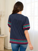 WOMEN'S SHORT SLEEVE EMBROIDERY TUNIC BLOUSE TOP