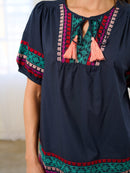 WOMEN'S SHORT SLEEVE EMBROIDERY TUNIC BLOUSE TOP